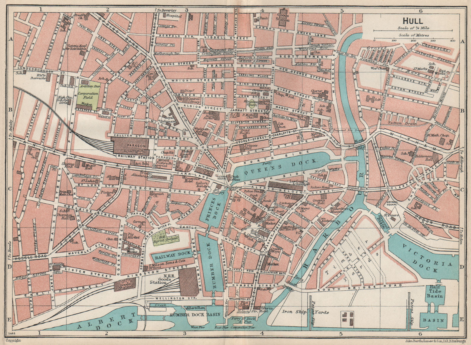 HULL. Vintage town city map plan. Yorkshire 1930 old vintage chart
